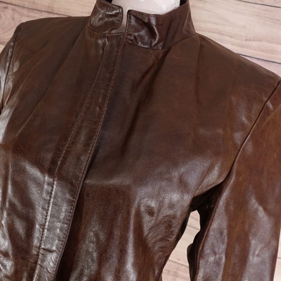 ADAM MADE IN ITALY LEATHER VERA PELLE BROWN ZIP JACKET COAT WOMENS 20X25 - Picture 2 of 10